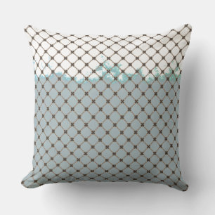 Coussin Turquoise Abstrait, blanc, Motif de bronze