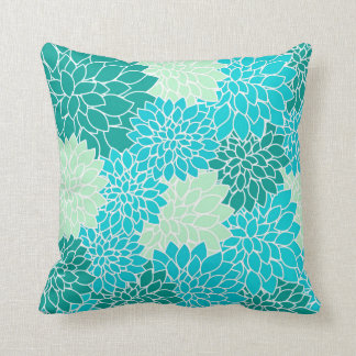 Coussin Turquoise Aqua Blue Green Flowers Floral Throw Pil