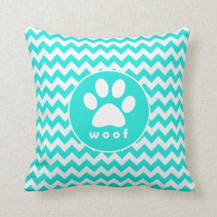Coussin Turquoise, Aqua Color Chevron ; Empreinte de patte