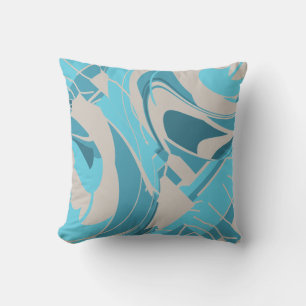 Coussin Turquoise Aqua Gris Méditerranéen Floral Diagonal