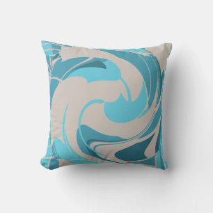 Coussin Turquoise Aqua Gris MéditerranéenFleur Abstraite