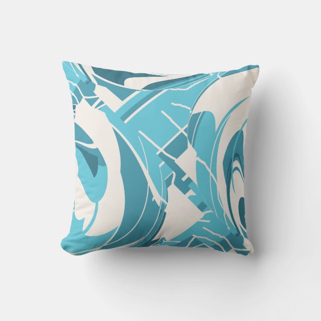 Coussin Turquoise Aqua Hors blanc Lush Leaf Swirling Motif (Recto)