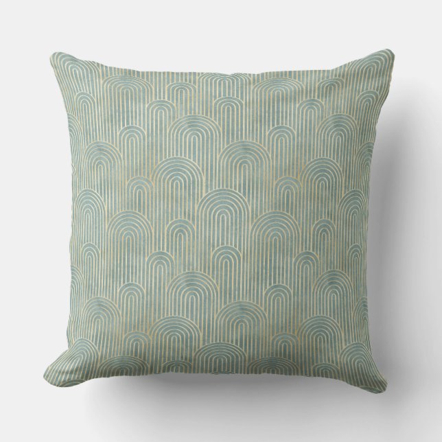 Coussin turquoise, art déco, ventilateur motif, turquoise, (Recto)