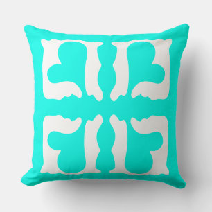 Coussin Turquoise atomique et cœurs blancs