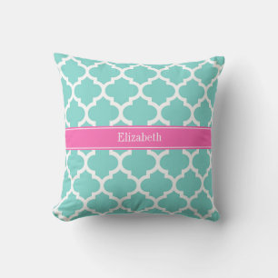 Coussin Turquoise Blanc Marocain #5 Rose Chaud 2 Monogramm