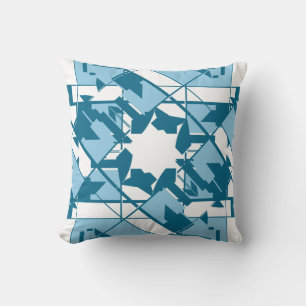 Coussin Turquoise Bleu Blanc Méditerranéen Inspiré Floral