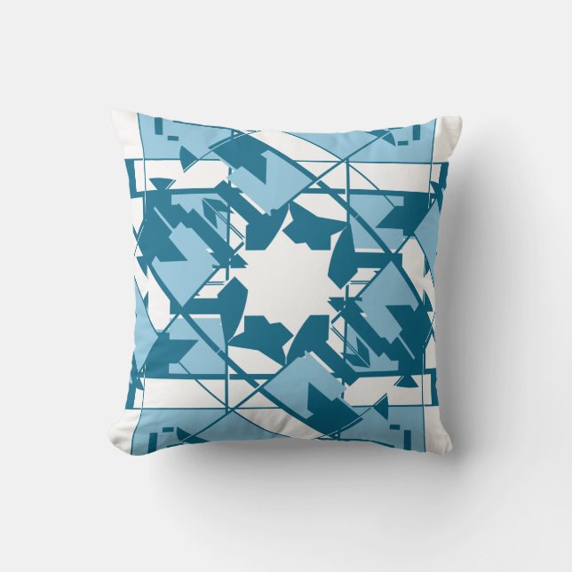 Coussin Turquoise Bleu Blanc Méditerranéen Inspiré Floral (Recto)