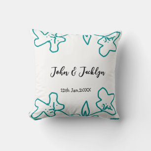 Coussin Turquoise bleu couple mariage date flstylish 