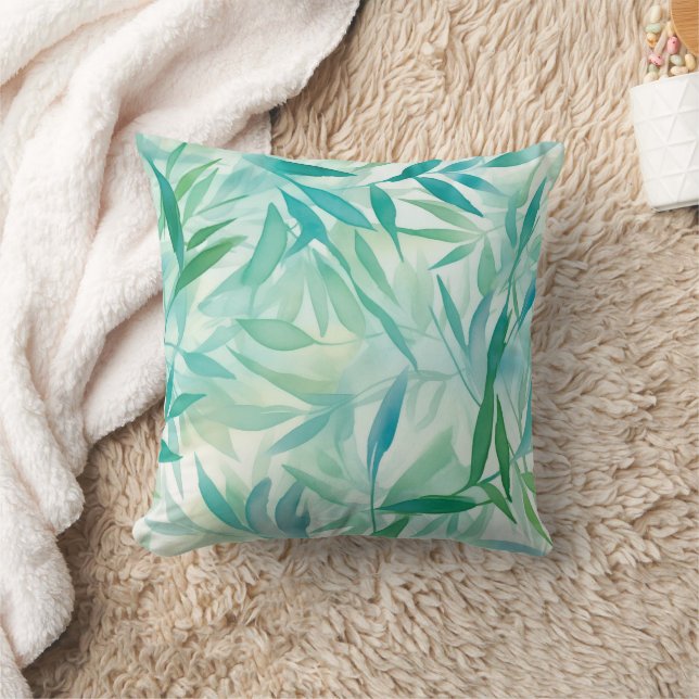 Coussin Turquoise bleu et vert Feuilles contemporains (Couverture)