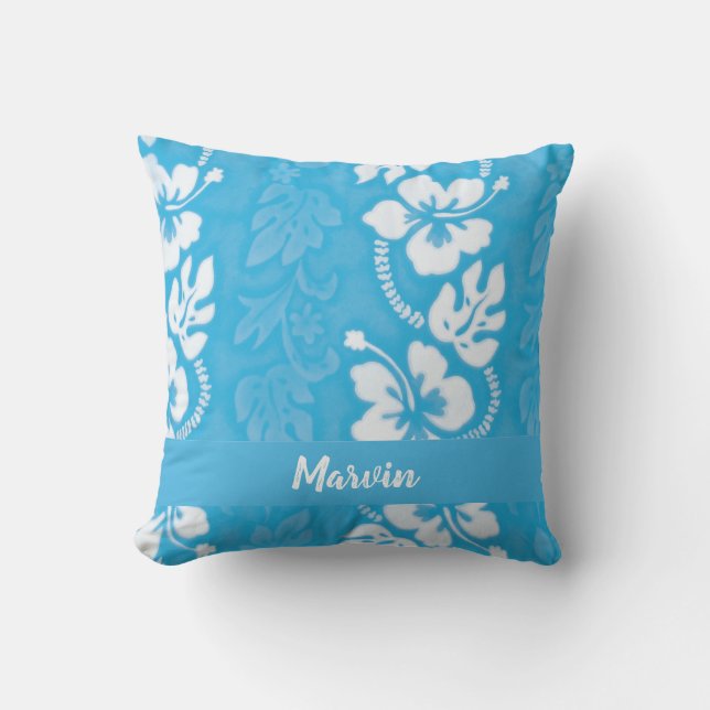 Coussin Turquoise Bleu Hawaiien Hibiscus Motif Fleur (Recto)