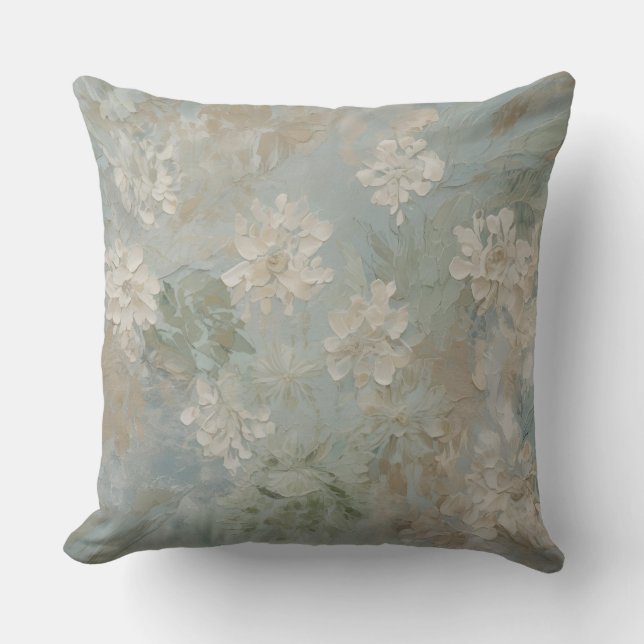 Coussin Turquoise Bleu Sage Vert Beige Floral (Recto)