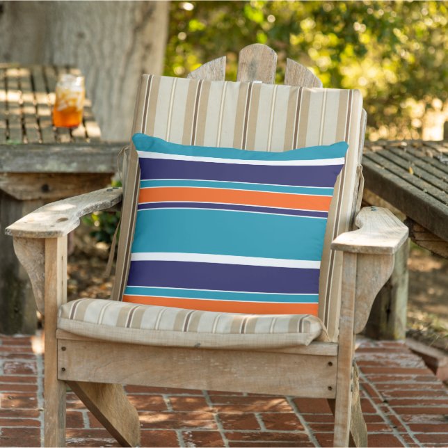 Coussin Turquoise Bleu Vert Brûlé Sienna Blanc Grilles Mot (Chaise)