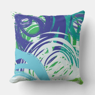 Coussin Turquoise Bleu Vert SPIRAL DESIGN Retro Jeu d'orei