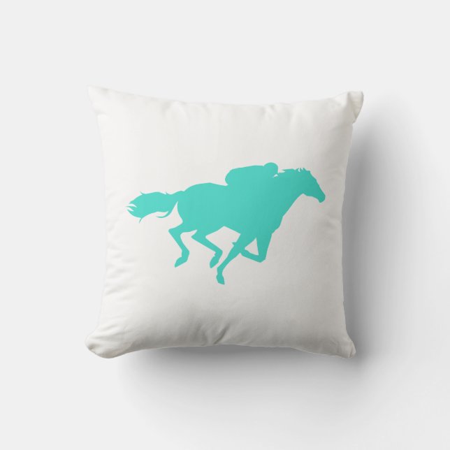 Coussin Turquoise; Blue Green Horse Racing (Recto)
