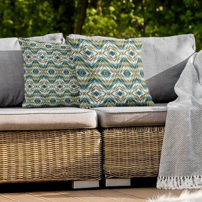 Coussin Turquoise Blue Lime Green Taupe Brown ivoire Triba (Créateur téléchargé)