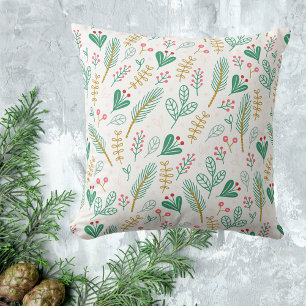 Coussin Turquoise Boho Pine Aiguille Leaf Berry Fête