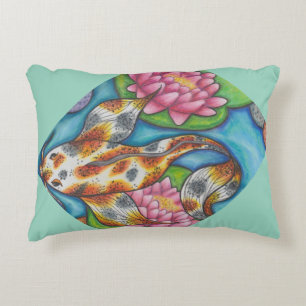 Coussin Turquoise clair avec Koi Fish et Lotus Art