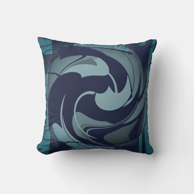 Coussin Turquoise de la marine Shades Gris tourbillonnant  (Recto)