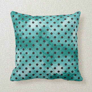 Coussin turquoise de point de polka d'aquarelle