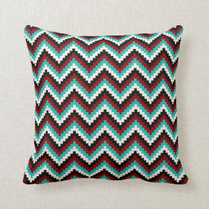 Coussin Turquoise de rouge de noir de motif de Chevron de