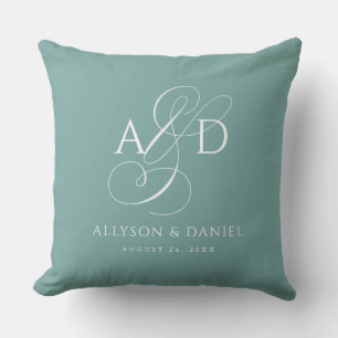 Coussin Turquoise Elegant Initial Script Monogram Mariage
