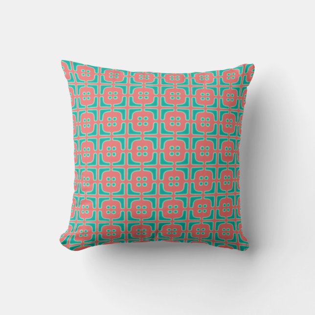 Coussin Turquoise et corail Motif unique (Recto)
