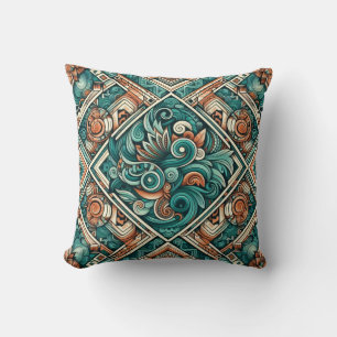 Coussin Turquoise et Motif en terre cuite d'inspiration az