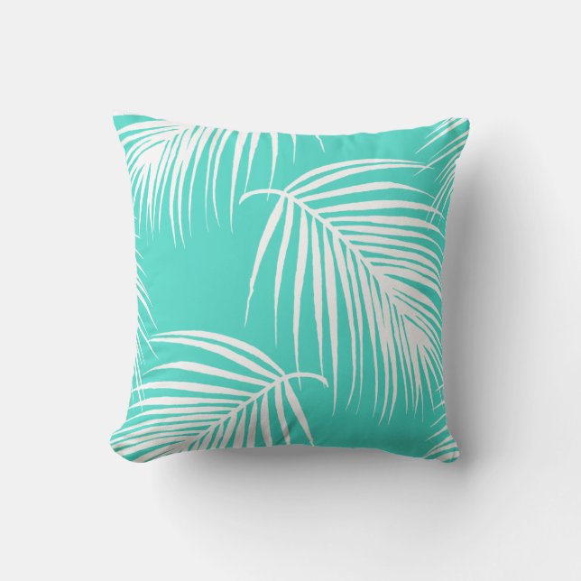Coussin Turquoise et Palm blanc Tropical (Recto)