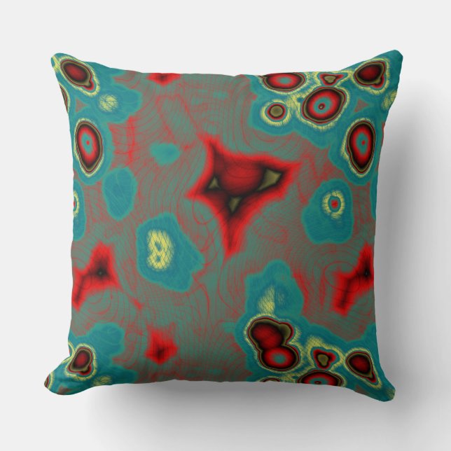 Coussin Turquoise et rouge Abstrait (Recto)