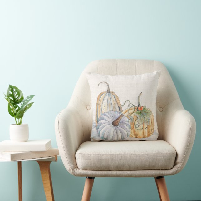 Coussin Turquoise et Terracotta Automne Aquarelle Citrouil (Chaise)