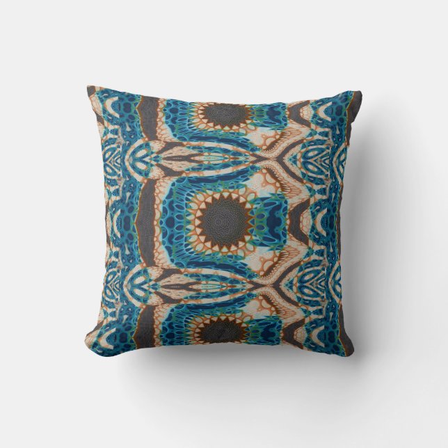 Coussin Turquoise Gold Sun Southwestern Art (Recto)