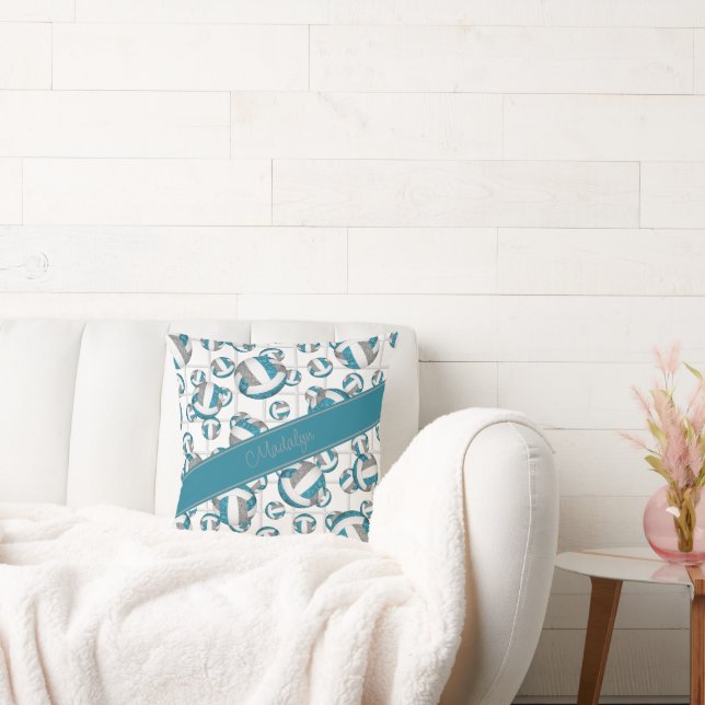 Coussin Turquoise gris ceint volleyballs motif net accent (Canapé)