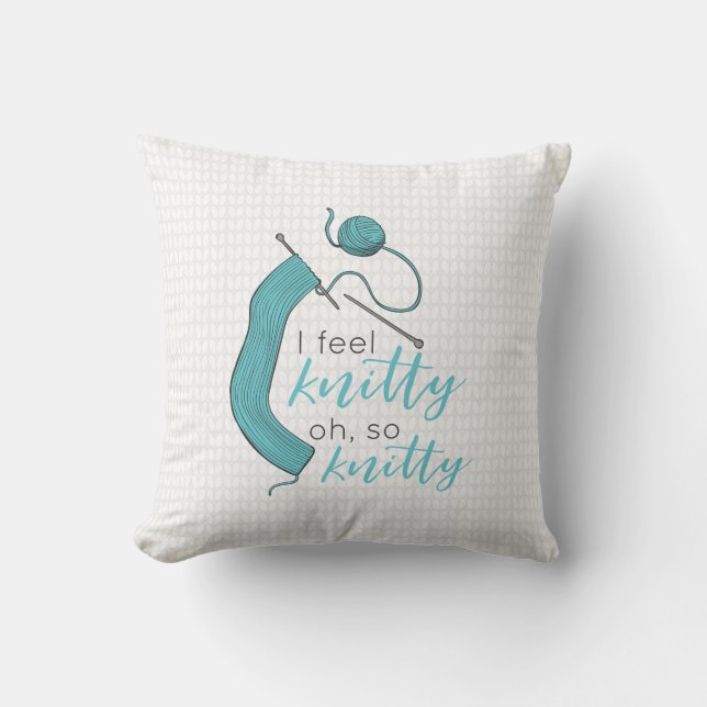 Coussin Turquoise Je Me Sens Knitty, Oh So Knitty (Recto)