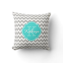 Turquoise Monogram Grey Chevron Motif