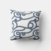 Turquoise, Navy & White Beach Theme Jeu d'oreiller