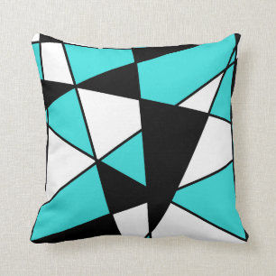 Coussin Turquoise noir et blanc Motif géométrique moderne