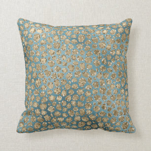 Coussin Turquoise or bleu vert brillant Empreinte de léop