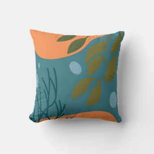 Coussin Turquoise Orange Nature du milieu du siècle