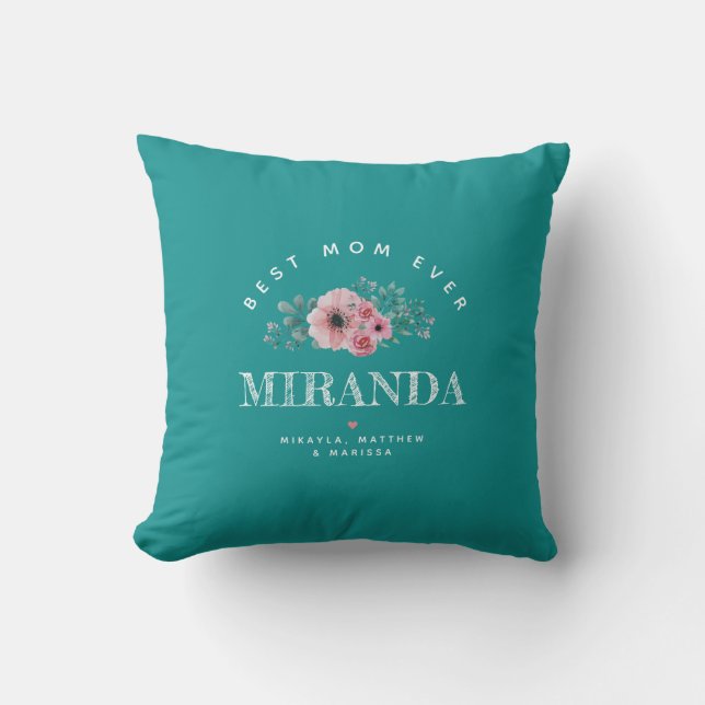 Coussin Turquoise Personnalisé Meilleure Maman Jour des Mè (Recto)