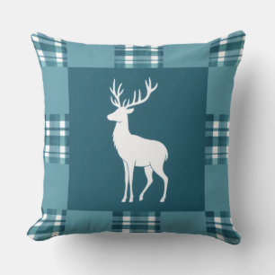 Coussin Turquoise plaquée avec silhouette de cerf blanc