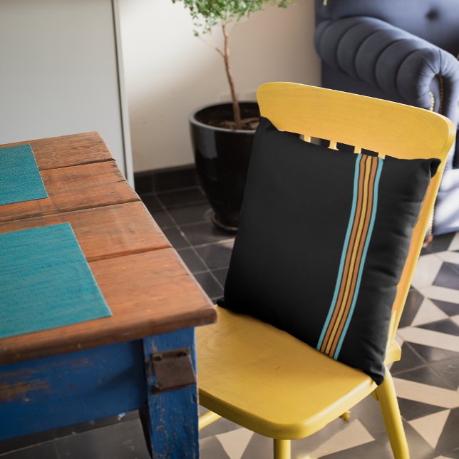 Coussin Turquoise rétro et bande orange (great on a sofa, side chair, or on a dining chair)