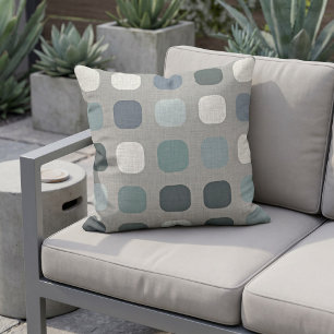 Coussin Turquoise sarcelle bleu rond carrés motif sur gris