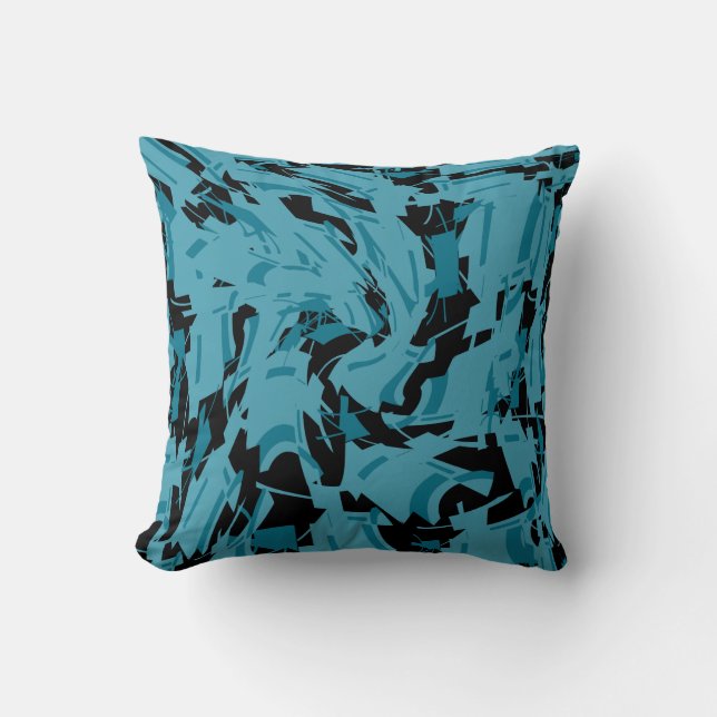 Coussin Turquoise Shades with Black Small Shapes Print (Recto)