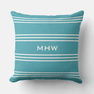 Coussin Turquoise Stripes personnalisé monogramme lancer o
