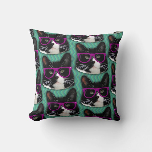 Coussin Tuxedo Chat En Lunettes Motif amusant (Recto)