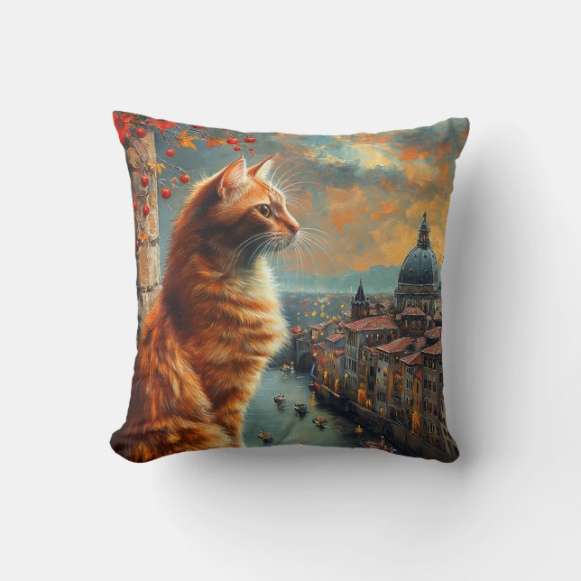 Coussin Twilight in Venice | Ginger Cat on a Canal (Recto)