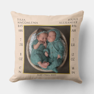 Coussin Twin Baby Name Birth Stats Photo Collage Keepsaké