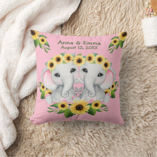 Coussin Twin Sunflower Baby Elephant Girls
