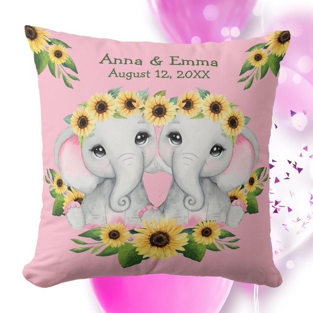 Coussin Twin Sunflower Baby Elephant Girls (Créateur téléchargé)
