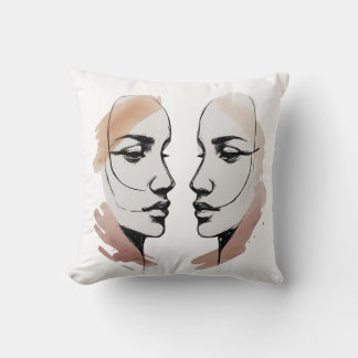 Coussin Two Abstract Faces One Line Pillow – Connection Th